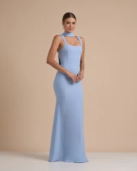 Vestido de Festa Longo Alfaiataria Alça Larga e Lenço Serenity