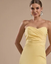 Vestido de Festa Longo Tomara que Caia Alfaiataria Amarelo Manteiga