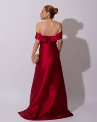 Vestido de Festa Longo Zibeline Ombro a Ombro Drapeado e Fenda Marsala