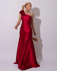 Vestido de Festa Longo Zibeline um Ombro Só Flor Removível Saia Sereia Marsala