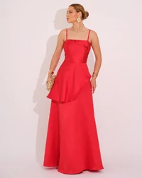 Vestido de Festa Zibeline Tomara que Caia com Recortes e Camadas Vermelho