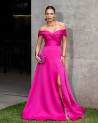 Vestido de Festa Longo Zibeline Ombro a Ombro com Fenda Pink