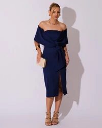 Vestido de Festa Midi Alfaiataria Azul Marinho