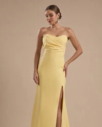 Vestido de Festa Longo Tomara que Caia Alfaiataria Amarelo Manteiga
