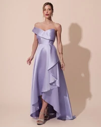 Vestido de Festa Longo Zibeline um Ombro Só Mullet Lilás