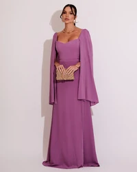 Vestido de Festa Longo com Capa Fúcsia