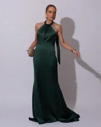 Vestido de Festa Longo em Cetim Alfaiataria com Elastano Frente Única Verde Escuro