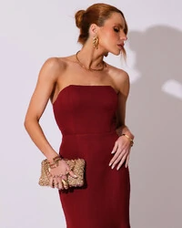 Vestido de Festa Longo Alfaiataria Tomara que Caia Saia Sereia Marsala