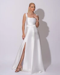 Vestido de Festa Longo Zibeline com Fenda e Faixa Branco