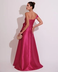 Vestido de Festa Longo Zibeline um Ombro Só Mullet Pink