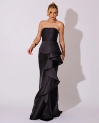 Vestido de Festa Longo Tomara que Caia Babado Cascata Preto