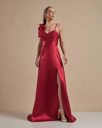 Vestido de Festa Longo em Zibeline com Laço Removível Marsala