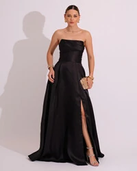 Vestido de Festa Longo Tomara que Caia Trançado Costa em Zibeline Preto