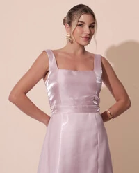 Vestido de Festa Longo Zibeline Cristal com Fenda e Faixa Rosa
