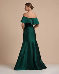 Vestido de Festa Longo Zibeline Ombro a Ombro com Babado Verde Escuro