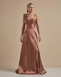 Vestido de Festa Longo em Zibeline com Laço Removível Mocha Mousse