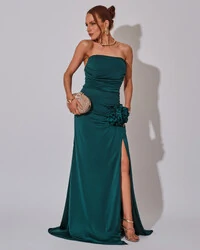 Vestido Longo Tomara que Caia Malha Fenda Verde