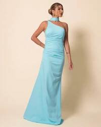 Vestido de Festa Longo Alafataria Um Ombro Só Detalhe Drapeado Tiffany