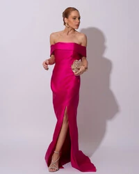 Vestido de Festa Longo Zibeline Ombro a Ombro Drapeado e Fenda Pink