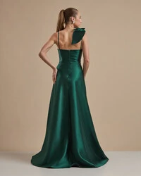 Vestido de Festa Longo em Zibeline com Laço Removível Verde Escuro