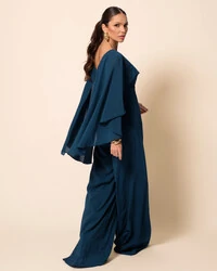 Macacão de Festa Longo Crepe Chiffon com Capa Verde Escuro