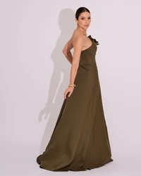 Vestido de Festa Longo Alfaiataria Tomara que Caia com Fenda Detalhe Verde Oliva