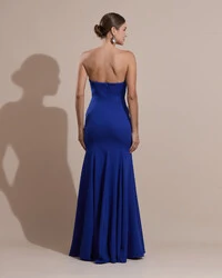 Vestido de Festa Longo Alfaiataria Tomara que Caia Saia Sereia Azul Royal