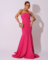 Vestido de Festa Longo Alfaiataria Tomara que Caia Saia Sereia Pink