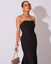 Vestido de Festa Longo Alfaiataria Tomara que Caia Saia Sereia Preto