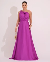 Vestido Longo Cetim Fluído Mil Formas Fúcsia