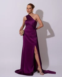Vestido de Festa Longo Cetim Alfaiataria Tomara que Caia com Faixa Lenço Roxo