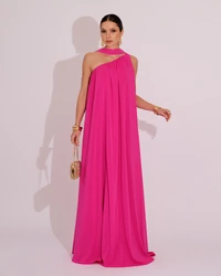 Vestido de Festa Longo Crepe Fluido um Ombro Só com Lenço Pink