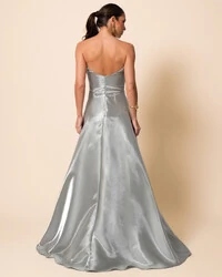 Vestido de Festa Longo Cetim Cristal Tomara que Caia Drapeado Verde Menta