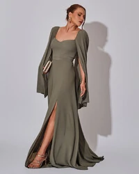 Vestido de Festa Longo com Capa Verde Oliva