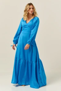 Vestido Longo Acetinado Telma Azul