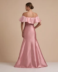 Vestido de Festa Longo Zibeline Ombro a Ombro com Babado Rose