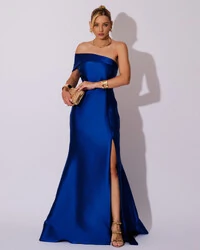 Vestido de Festa Zibeline com Faixa Ombro a Ombro Azul Royal