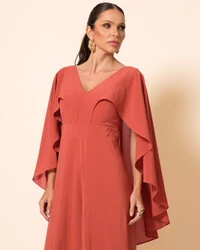 Macacão de Festa Longo Crepe Chiffon com Capa Terracota