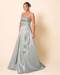 Vestido de Festa Longo Cetim Cristal Tomara que Caia Detalhe Verde Menta