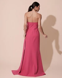 Vestido de Festa Longo Alfaiataria Tomara que Caia Drapeado Faixa Pink