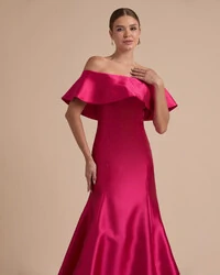 Vestido de Festa Longo Zibeline Ombro a Ombro com Babado Pink New