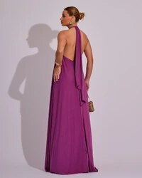 Vestido Longo com Amarração em Malha Fucsia