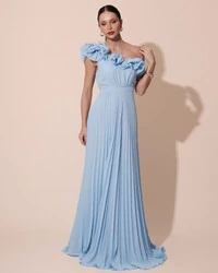 Vestido de Festa um Ombro Só Flor Saia Plissado Serenity