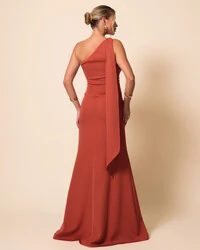Vestido de Festa Longo Alafataria Um Ombro Só Detalhe Drapeado Terracota