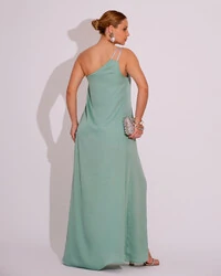 Vestido de Festa Longo Cetim Um Ombro Só Menta