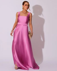 Vestido de Festa Longo Zibeline com Fenda e Faixa Rosa