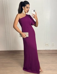Vestido Longo Ombro Único com Manga Roxo