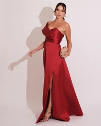 Vestido de Festa longo Faixa Ombro e Fenda Zibeline Marsala