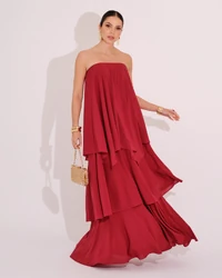 Vestido de Festa Longo Tomara que Caia em Camadas Marsala