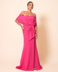 Vestido de Festa Longo Alfaiataria Ombro a Ombro Laço e Fenda Pink